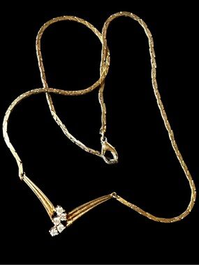 Vintage V Chevron CZ Gold Tone 16” Chain